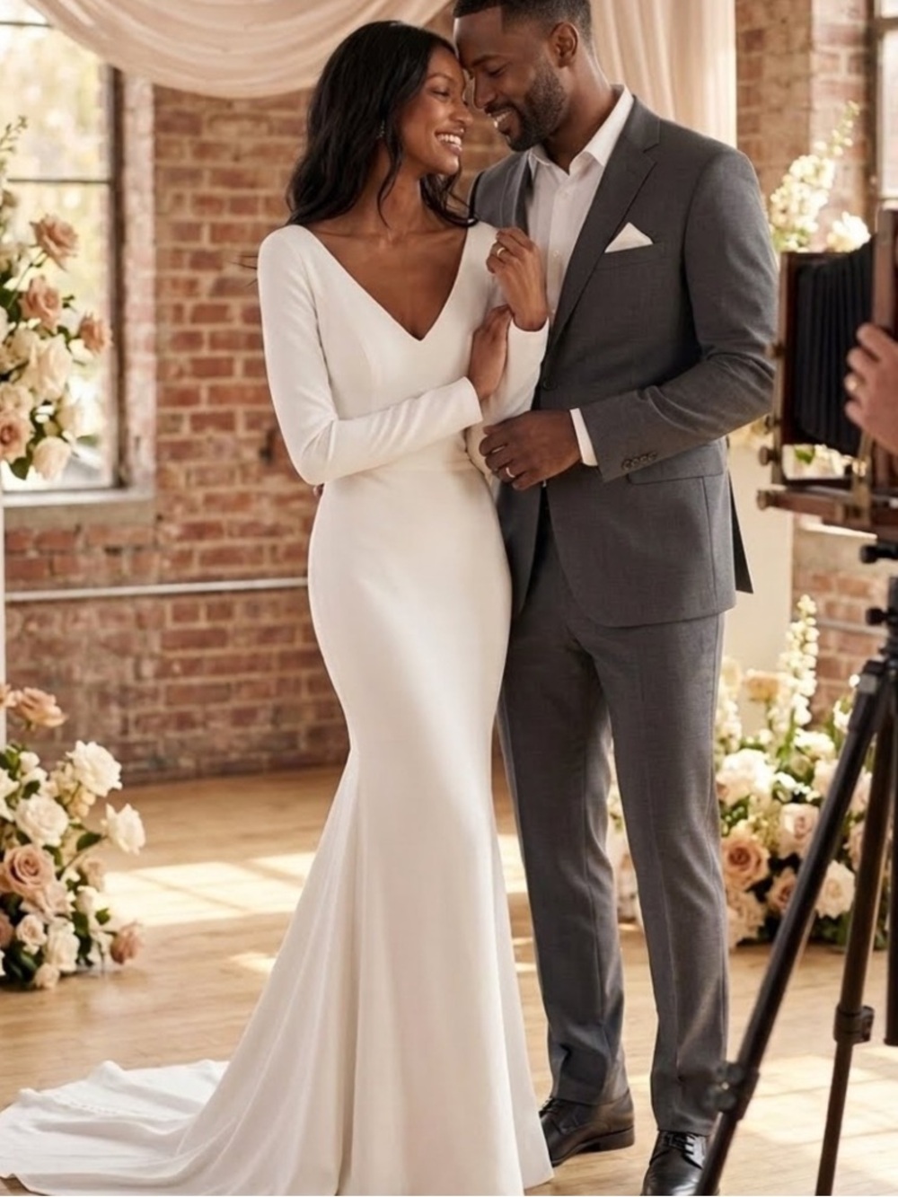 New Lulus Extravagant Long Sleeve Fitted V-Neck Maxi Dress W/ open back Sz Large